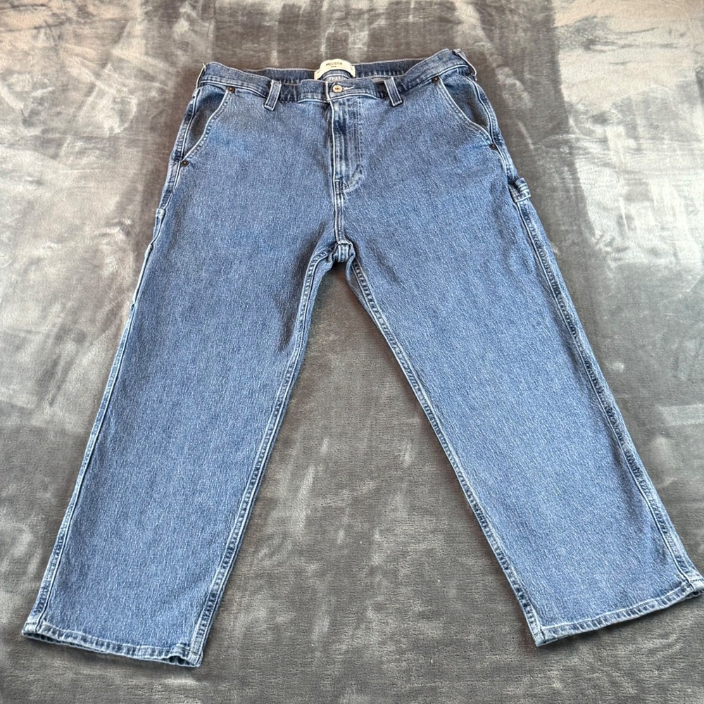 Hollister Baggy Carpenter Jeans Mens 34x30 Blue‎ Denim Utility Workwear Pants
